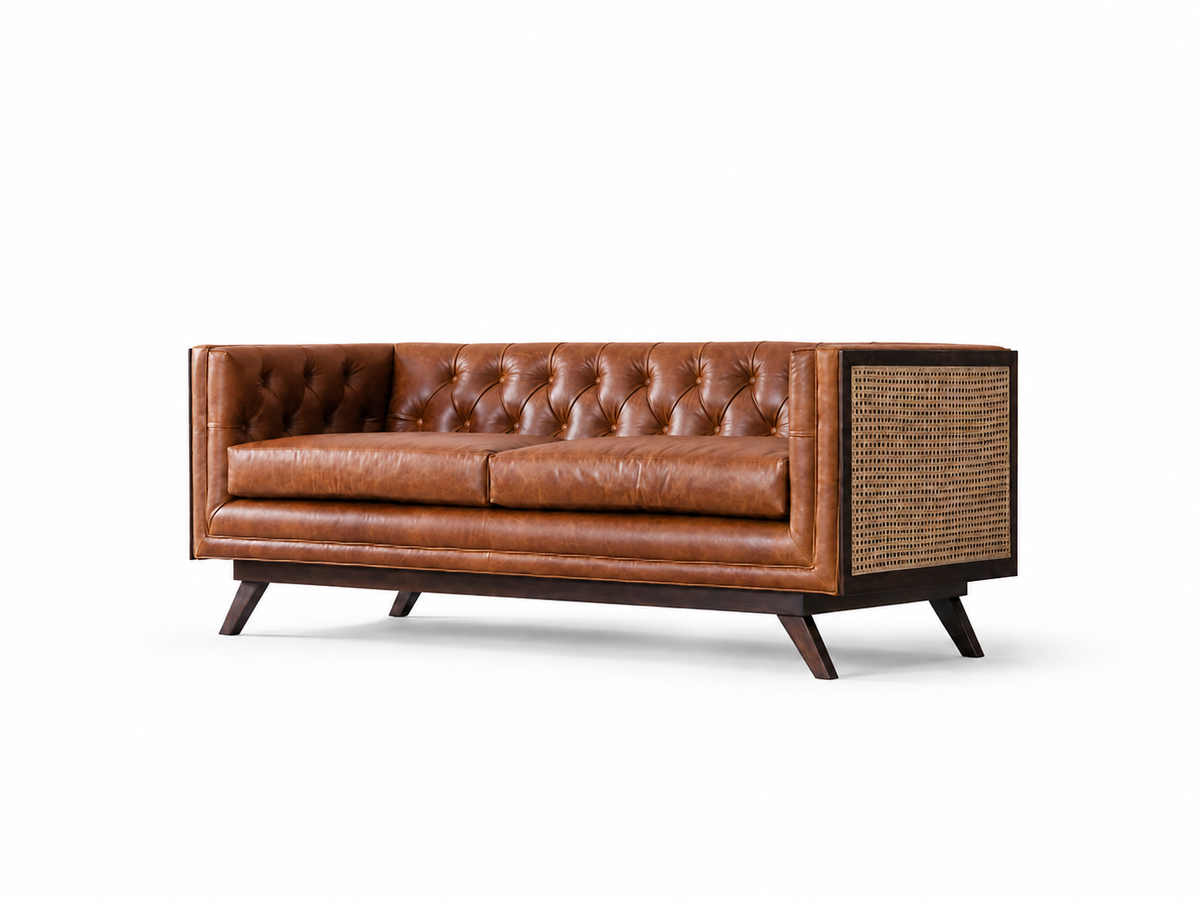 Cognac Woven Sofa